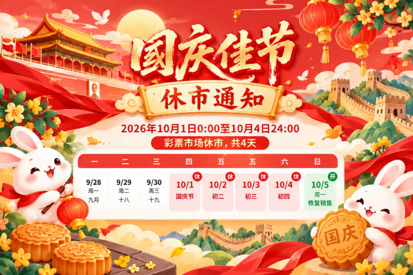 2026年国庆彩票休市安排公布:10月1日起休市4天